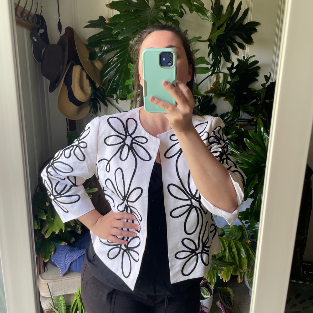 Kasper Black and White Floral Blazer